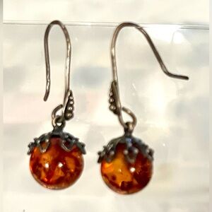 Vintage Silver Baltic Amber Dangle Earrings